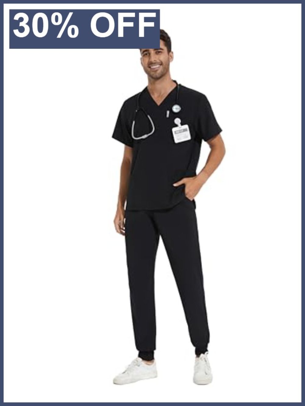 Men's Scrub Set V-Neck Top Jogger Pants 9 Pockets Stretch Medical